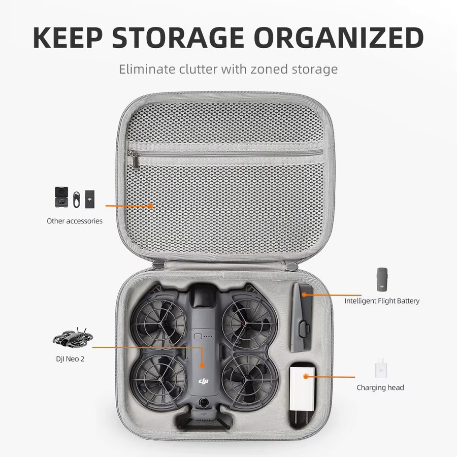 XFJI Tragetasche Kompatibel mit DJI Neo 2 aus PU-Leder als Schultertasche und Organizer in Grau - Bild 2