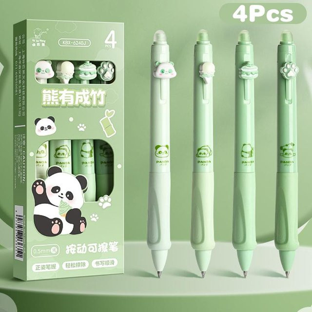 Pandair Radierbarer Kugelschreiber mit Cartoon Capybara und Panda Design, Schnelltrocknender Druck-Neutralstift in Grün - Bild 1