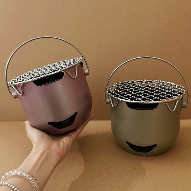 Tragbarer Mini Carbon Herd aus Edelstahl für Outdoor und Haushalt in Silber oder Lila - Bild 1
