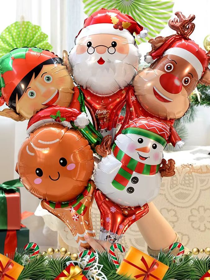 ZYF Handheld Luftballons für Weihnachtsdekorationen mit Motiven wie Santa, Schneemann, Elch und Lebkuchenmann, Multicolor, 5 oder 10 Stück - Bild 4