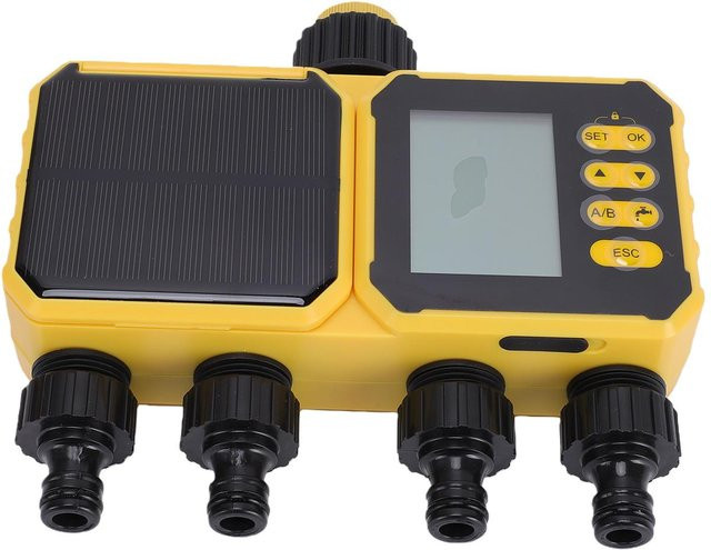 Fishine Solar-Wasserzeitschaltuhr Intelligenter Bewässerungscontroller mit USB-Aufladung IPX5 Regensicher für Garten Rasen und Gewächshaus in Gelb - Bild 1