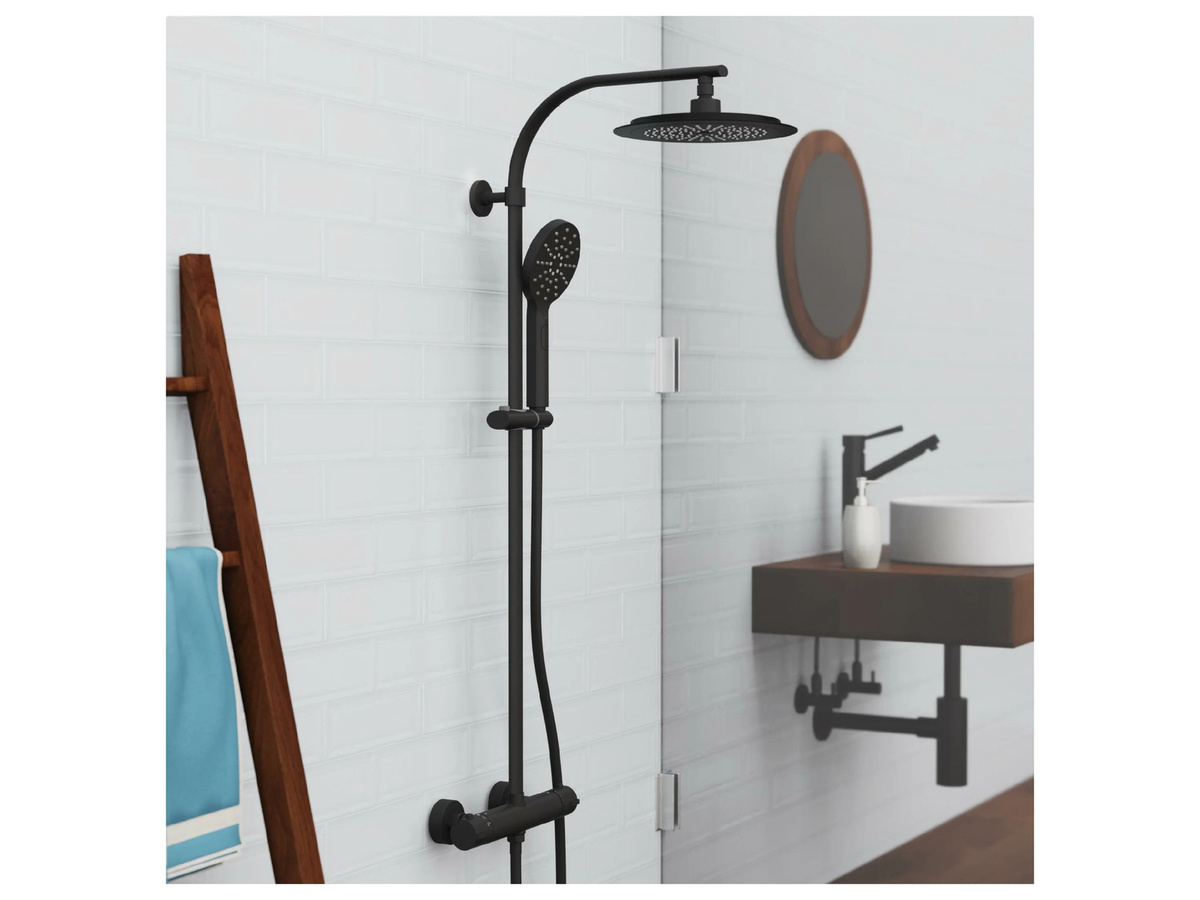 Schütte Duschset Madura Fresh mit Thermostatarmatur, Überkopfbrause und Handbrause, Schwarz matt - Bild 2