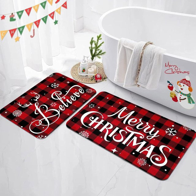 Yiran Furniture Weihnachts-Badezimmerbodenmatte in Rot, schnelltrocknend und rutschfest, B/T: 60 x 40 cm - Bild 1