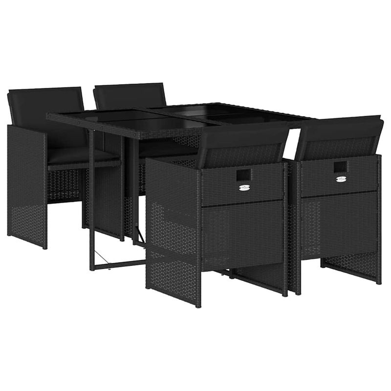 Vidaxl 5-teiliges Gartenmöbel-Set aus Polyrattan mit Kissen und Glas in Schwarz - Bild 3
