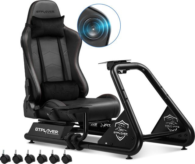 GTPLAYER Simulator Cockpit Rennsimulator Lenkradständer mit Lautsprechern und Pedalablage in Schwarz oder Weiß - Bild 1