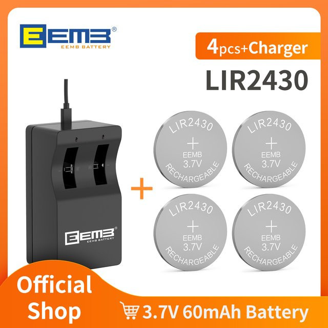 EEMB LIR2430 3,7V 95mAh Wiederaufladbare Lithium-Ionen-Knopfzellenbatterie mit Ladegerät in Silber für Sensoren, Kopfhörer und tragbare Geräte - Bild 1