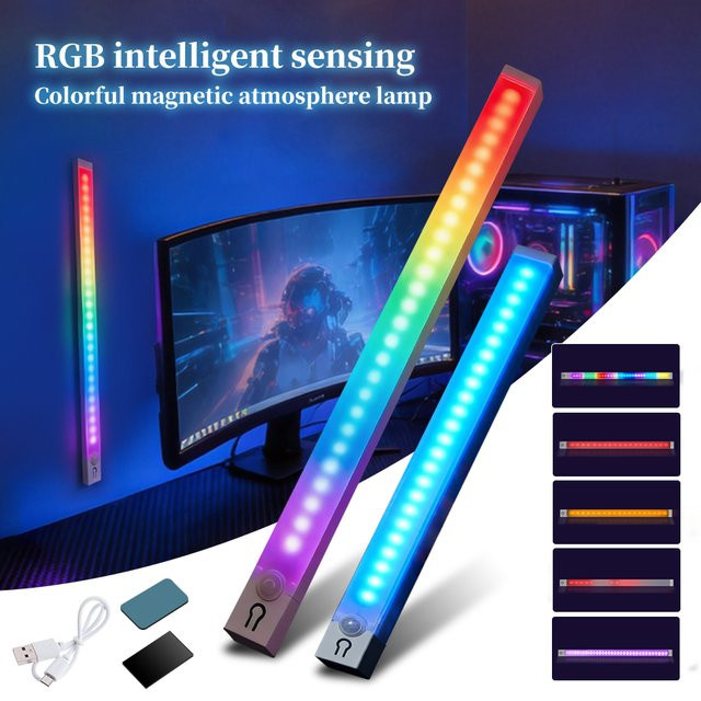 GGBEE Wiederaufladbare RGB-LED-Schranklampe mit Bewegungssensor und Magnetbefestigung, Multicolour Lichtleiste für Schlafzimmer und Wohnzimmer, Weiß - Bild 1