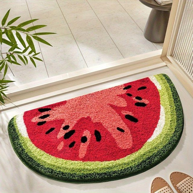 Fan Xiang Badezimmer Teppichmatte halbrund, extra weich und saugfähig, rutschfest, rot, B/T: 80 x 50 cm - Bild 1