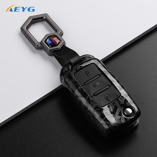 AEYG Autoschlüssel Etui aus ABS und Kohlefaser in Schwarz für VW Volkswagen Polo Tiguan Passat Golf Skoda Octavia - Bild 1