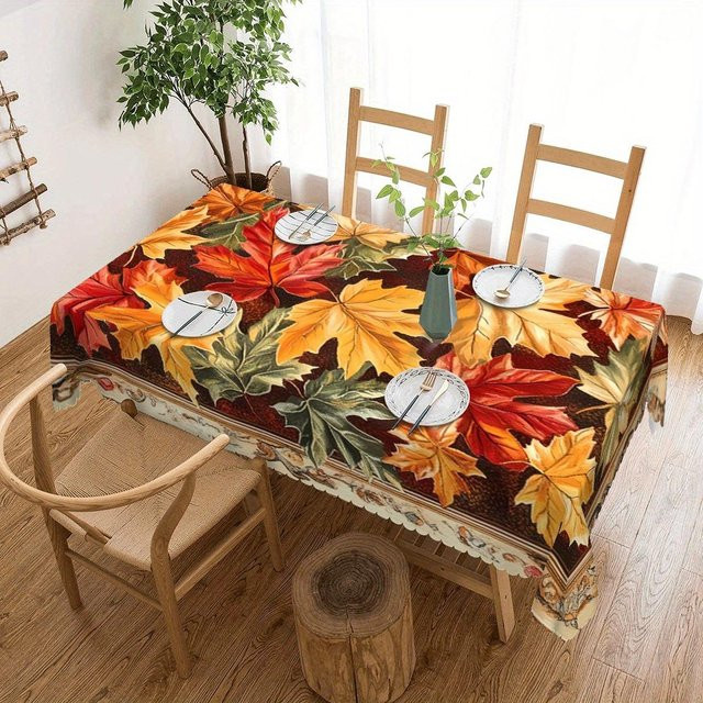 Wasserdichte und waschbare Tischdecke mit Ahornblatt-Herbstmotiv von JINGYUE Pet, rechteckig, Farbe: Schwarz/Mehrfarbig, B/T: 140 x 90 cm - Bild 1
