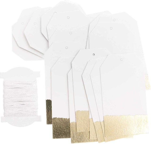 Rico Design Paper Poetry Papieranhänger Weiß-Gold, 24 Stück, B: 4,5 cm, H: 8 cm - Bild 1
