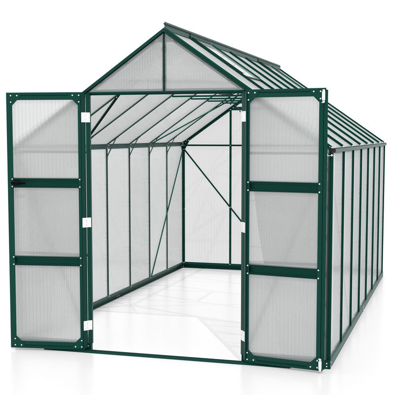 Vitavia Gewächshaus Domus 11500 in Smaragdgrün mit 11,5 m² Fläche, Polycarbonat-Verglasung, Aluminiumrahmen, Doppelschwingtür und Dachfenster - Bild 3
