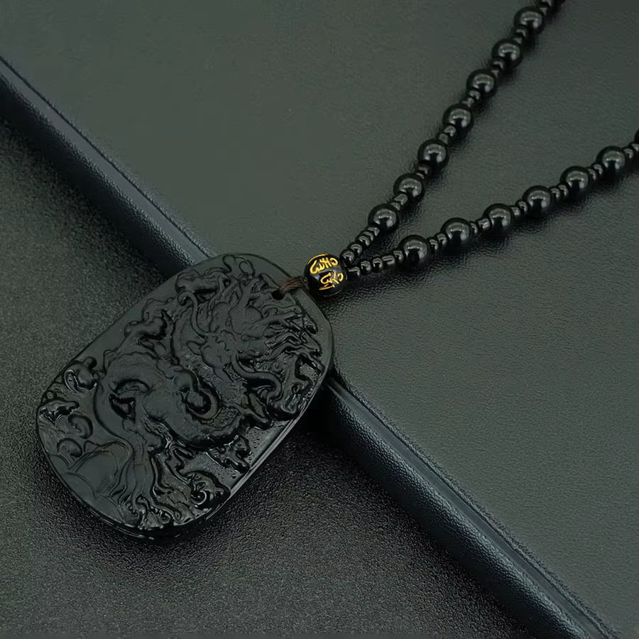 diffone Halskette Obsidian, Doppel Pixiu Drachen, Herren, 61 cm - Bild 2