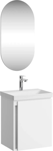 Planetmöbel Badmöbel Set Weiß mit Keramikwaschbecken und Spiegel, 3-teilig, Breite: 50 cm, Tiefe: 37 cm, Höhe: 59 cm - Bild 1