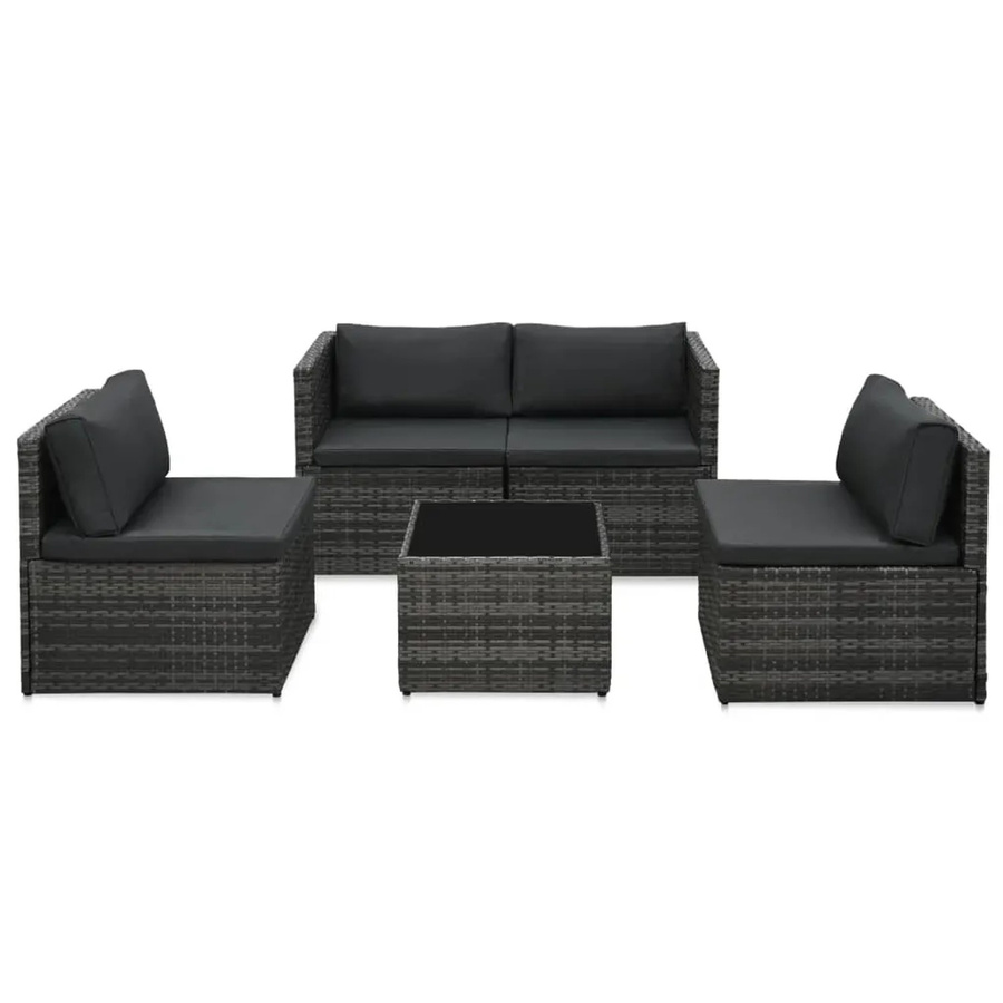 vidaXL 5-teilige Garten-Sofagarnitur aus Poly Rattan mit Auflagen in Grau und Anthrazit - Bild 2