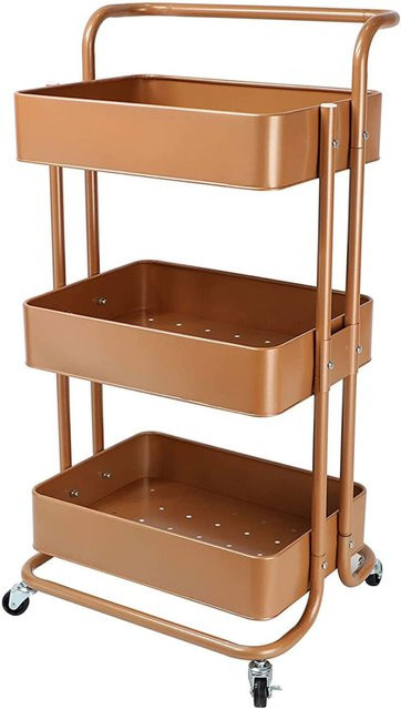 ECHTWERK Servierwagen aus Eisen in Gold mit 3 Ebenen und Rollen, B/T/H: 43 x 32 x 86 cm - Bild 1