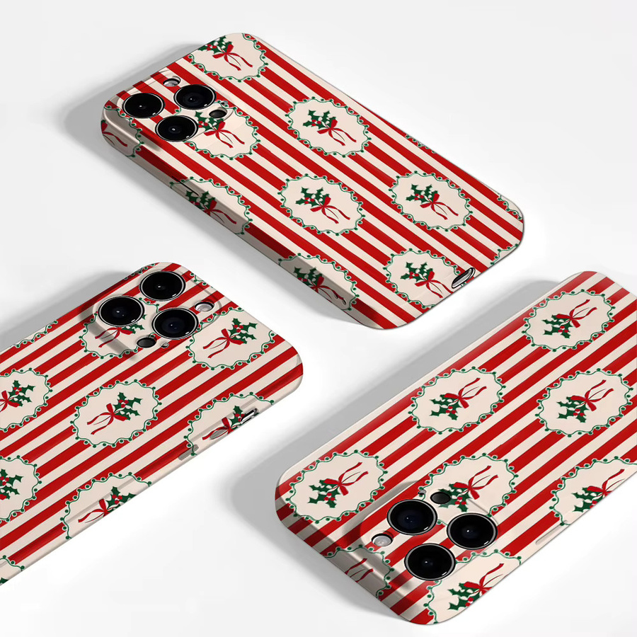 Handyhülle mit Weihnachts-Design Holly Rot Weiß Streifen für Apple iPhone 17 16 15 14 13 Pro Max Plus mit doppelschichtiger Rückseite - Bild 3