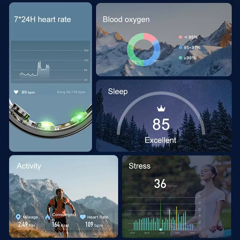 MISIRUN R03 Smart Ring Schwarz mit Ladeetui, Gesundheits- und Schlafmonitor, IP68 & 5ATM wasserdicht, Unisex - Bild 3