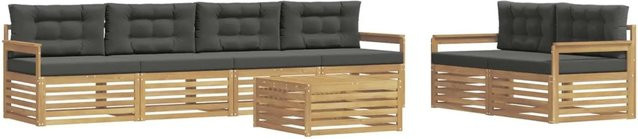 vidaXL Outdoor-Sofagarnitur 7-teilig aus Akazienholz mit Polsterung in Anthrazit und Weiß - Bild 1