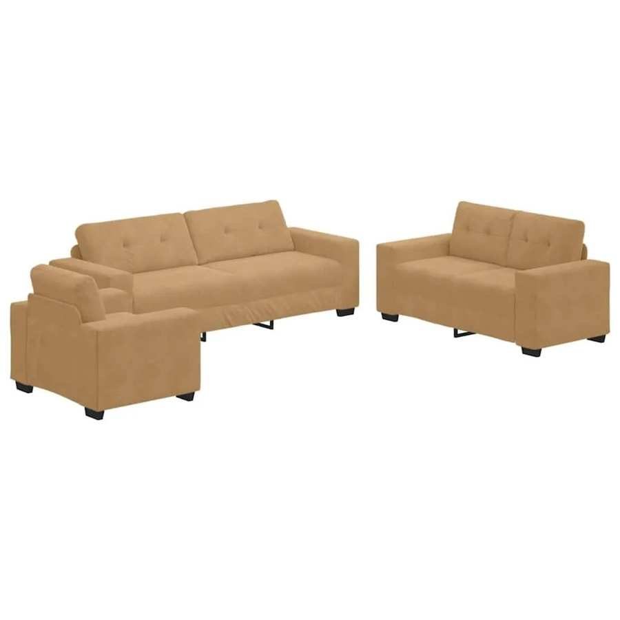 vidaXL Sofa Set 3-teilig aus Samt in Braun mit 3-Sitzer, 2-Sitzer und Sessel, B/T/H: 221 x 80 x 80 cm - Bild 2