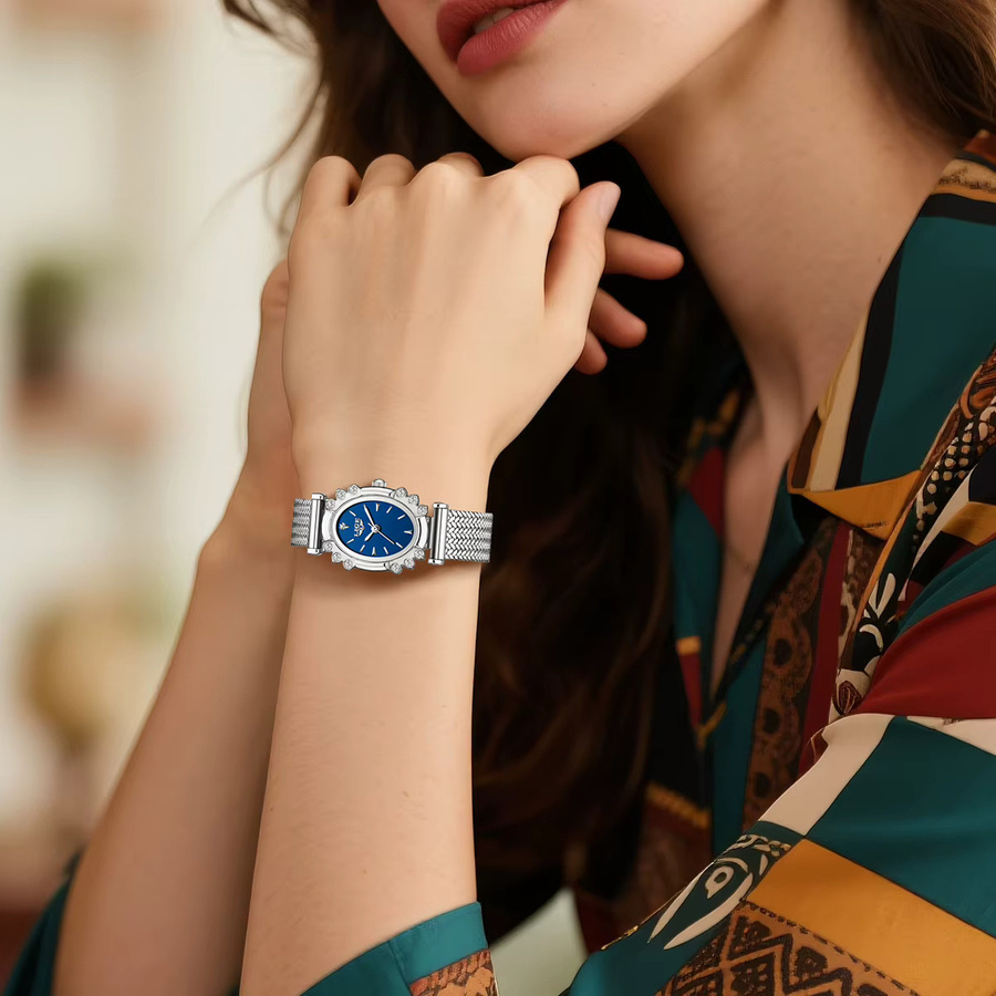 LIGE Armbanduhr Quarz, Goldfarben, Blau, Milanaise, Damen - Bild 1