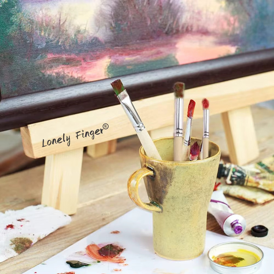 Lonely Finger Kunstpinsel Set aus Holz mit natürlichen Borsten für Acryl, Öl und Aquarell in Mehrfarben - Bild 2