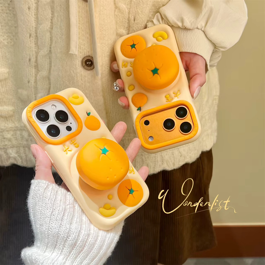Apple iPhone Hülle aus weichem Silikon mit 3D Klapphalterung und Glücksworten in Orange für iPhone 13 bis iPhone 16 Pro Max - Bild 3