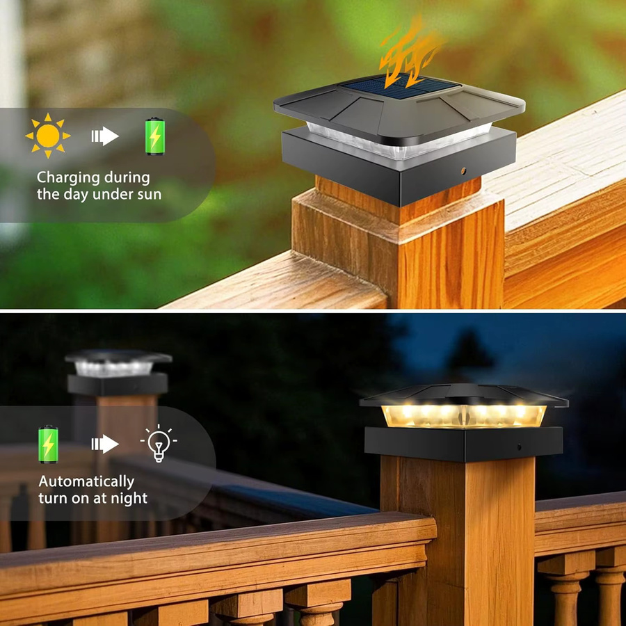 RGB Solar-Pfostenkappenleuchten in Schwarz für 4x4 Holz- und Vinylpfosten mit 3 Beleuchtungsmodi und IP65 wasserdichtem Gehäuse für die Gartenbeleuchtung - Bild 4