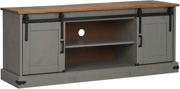 vidaXL TV-Schrank HALDEN aus Massivholz mit 2 Schiebetüren, Grau, B/T/H: 150 x 40 x 60 cm