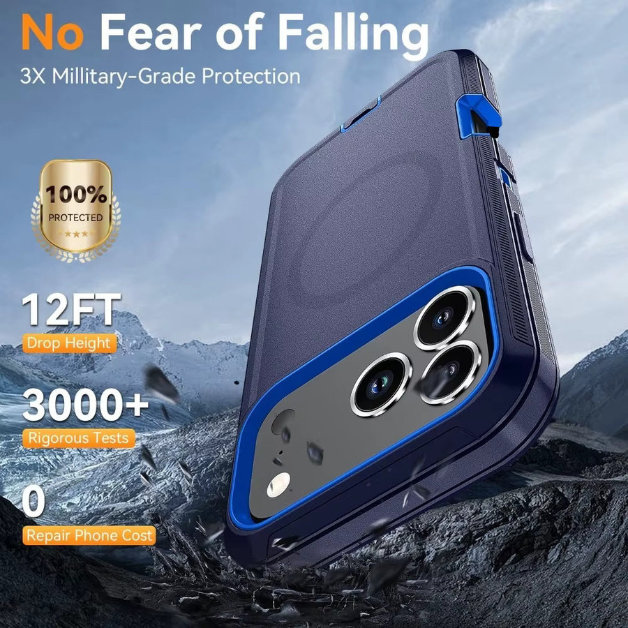3in1 OTT Military Anti-Drop Magnetische Schutzhülle für iPhone 17 Pro Max, 16, 15, 14 Plus, 13 – Robuste Stoßfeste Rüstung Abdeckung in Schwarz oder Blau - Bild 4