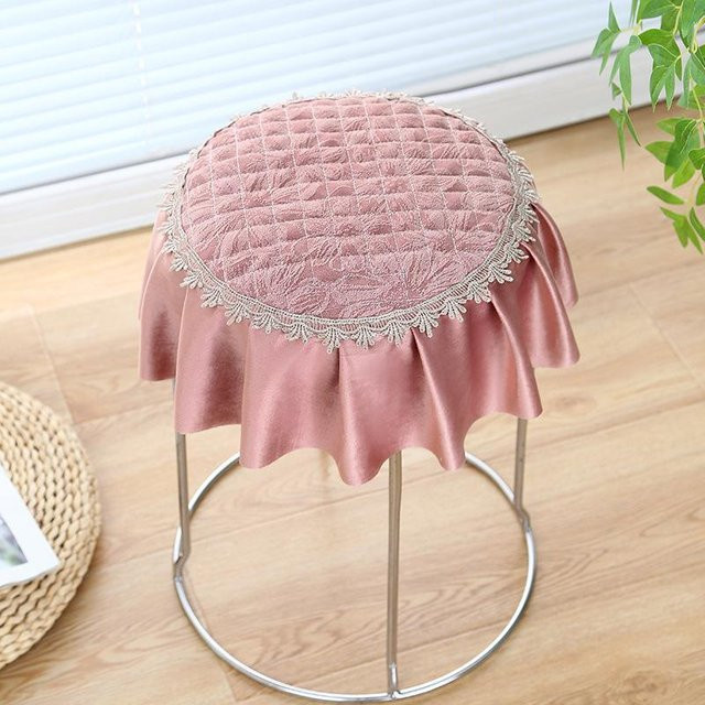 Yiran Furniture Runder Hockerbezug aus Chenille in Grau oder Rosa, Durchmesser: 30 cm - Bild 1