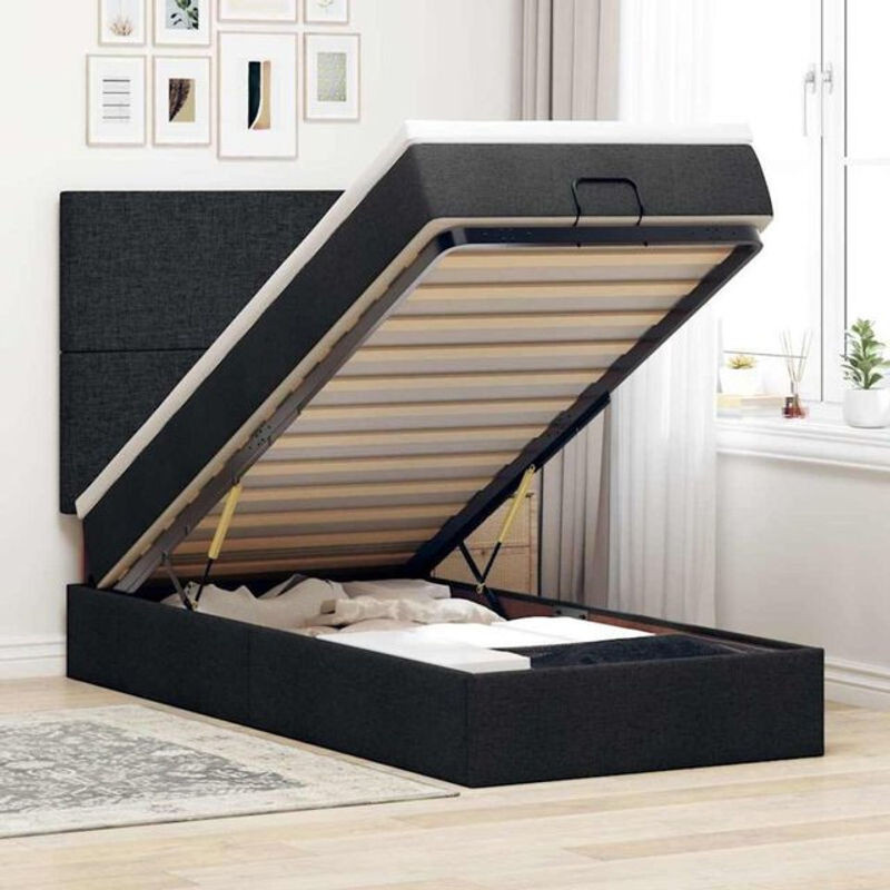vidaxl Polsterbett Ottoman mit Matratze und LED in Schwarz aus Stoff, B/T: 90 x 200 cm - Bild 1