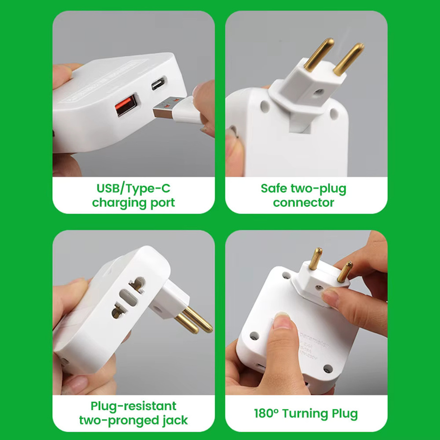 elough 3-in-1 Reise-Adapter White mit EU/US-Steckdose und faltbarem Design für USA zu EU Konvertierung - Bild 2