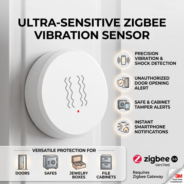 Tuya Zigbee Smart Vibrationssensor in Weiß als Tür- und Fensteröffnungsmelder sowie Glasbruch-Detektor für deinen Diebstahlschutz mit Smart Life App (Z2M Hub erforderlich) - Bild 1