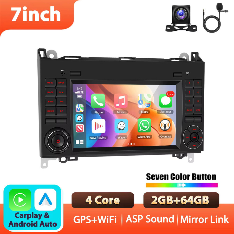 Podofo 7 Zoll Autoradio für Mercedes Benz B200 (2008-2011) mit 2+64GB Speicher, Android Auto, Carplay, WIFI, Bluetooth und GPS in Schwarz - Bild 6