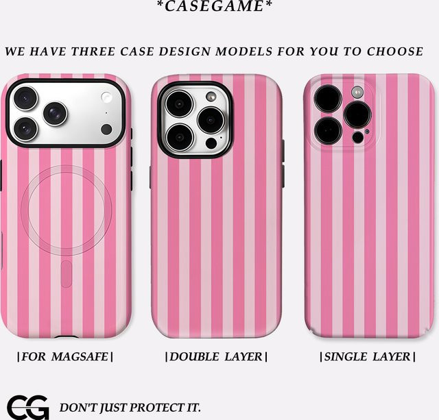 Potdemiel Handyhülle Candy Stripe Blush in Pink für iPhone 17 16 15 14 13 12 11 Pro Max Plus mit doppelschichtiger Rückseite - Bild 1