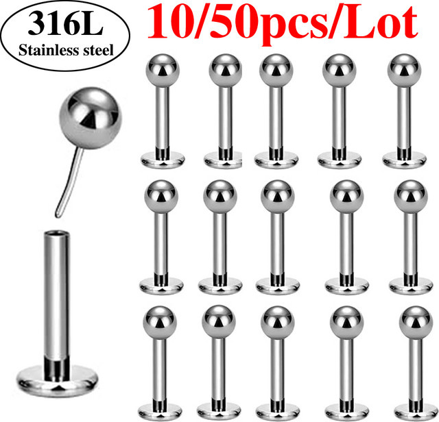 Ohrstecker Threadless Push-in Labret Ball, Edelstahl, Silber, Unisex - Bild 1