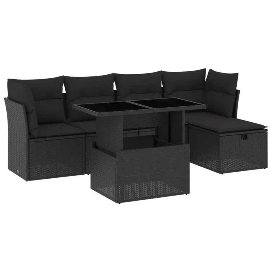 vidaXL 6-teilige Garten-Sofagarnitur in L-Form aus schwarzem Poly-Rattan mit Polsterkissen und pulverbeschichtetem Stahlgestell - Bild 2
