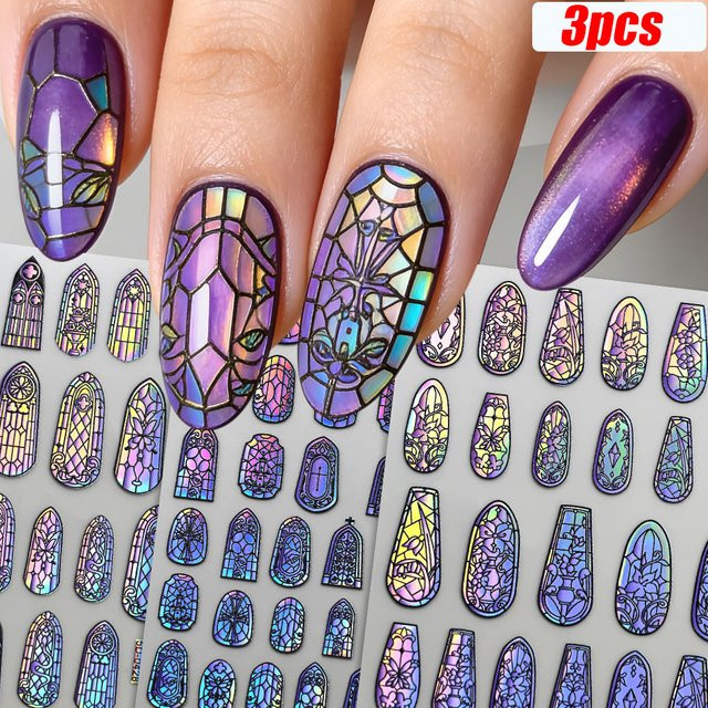 MingLee Nagelaufkleber, 5D Retro-Glasfragment, Holographisch, Unisex - Bild 1