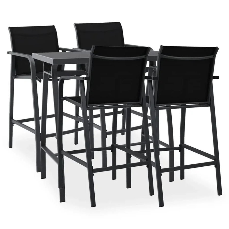 vidaXL 5-teiliges Gartenbar-Set in Schwarz und Grau aus Metall und Glas - Bild 2