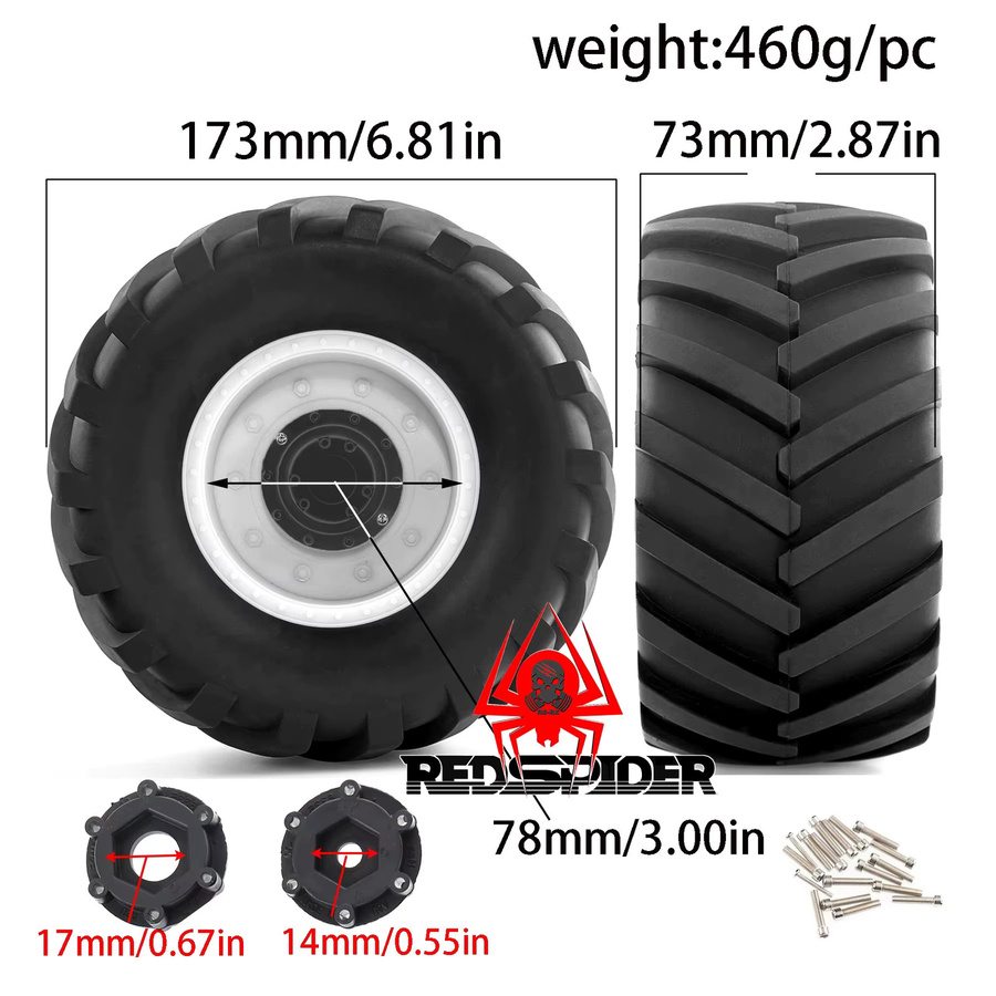 2-teiliges Set LKW Buggy Räder Reifen, 1/8, Schwarz, Gummi - Bild 2