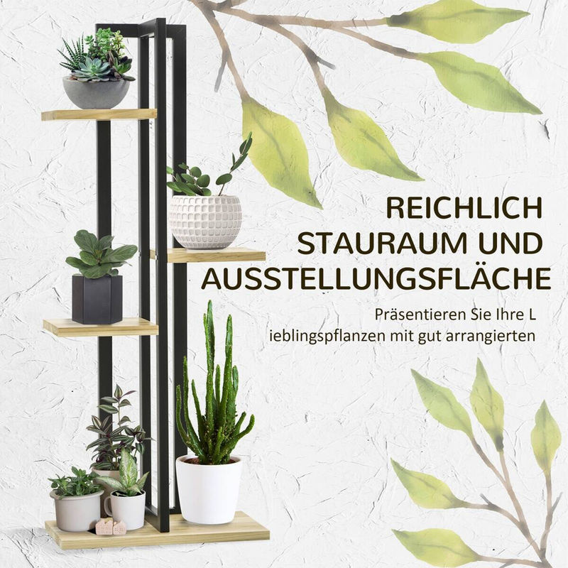 Outsunny 4-Etagen Pflanzenständer aus Holz und Metall in Schwarz und Naturholz, Höhe: 110 cm - Bild 5