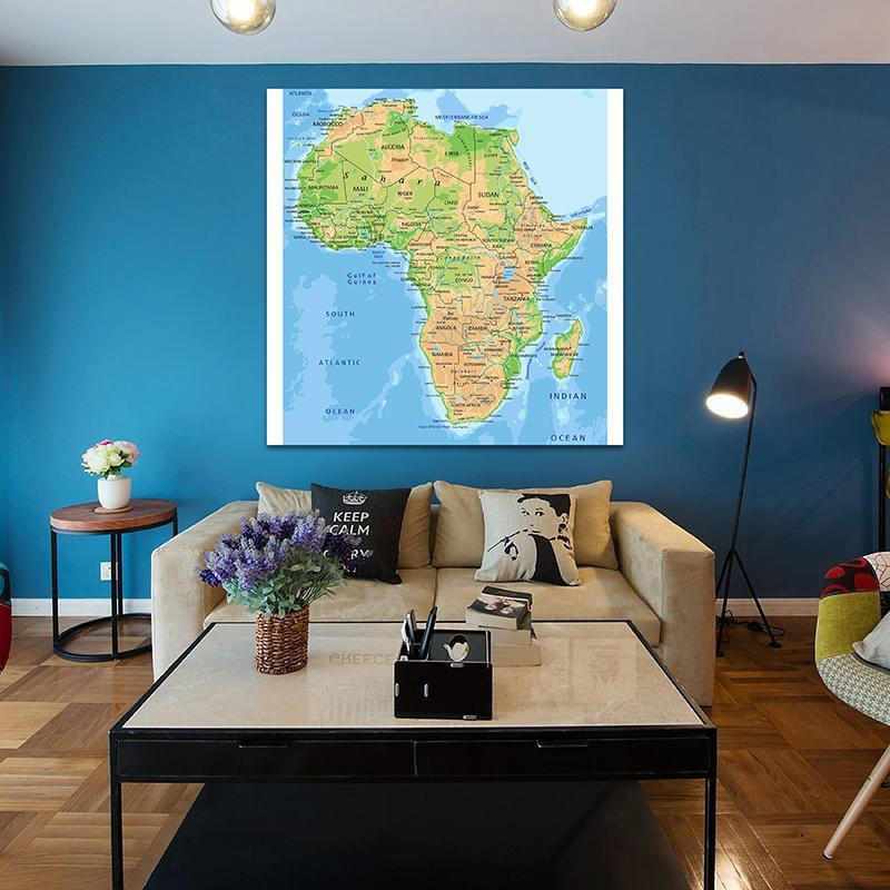 Topografische Afrika Karte Leinwanddruck von Simple Home, Wandkunst für Zuhause oder Büro, B/H: 150 x 150 cm, Mehrfarbig - Bild 3