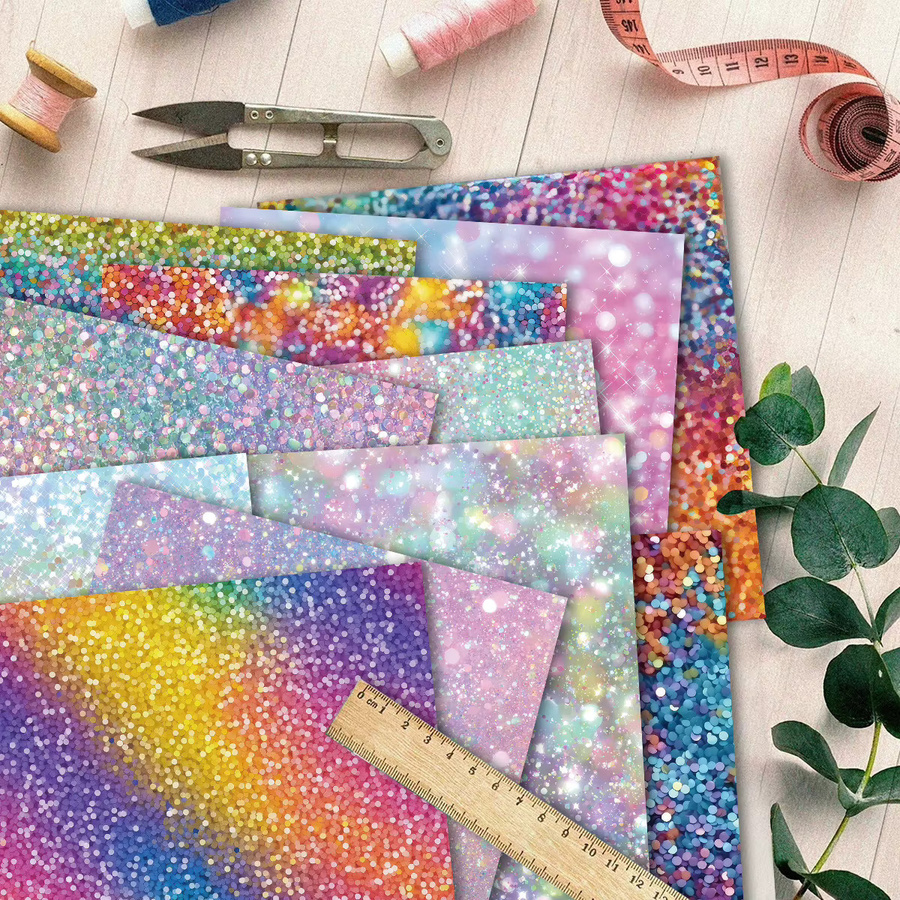 12 Stück Scrapbook-Papier mit Glitzer- und Paillettenmuster in Multicolour für DIY-Projekte, Origami und Bastelarbeiten - Bild 2