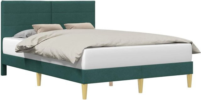 vidaXL Bettrahmen mit Kopfteil in Dunkelgrün aus Stoff und Sperrholz, B/T/H: 144 x 144 x 190 cm (Maße für Matratze: 140 x 190 cm) - Bild 1