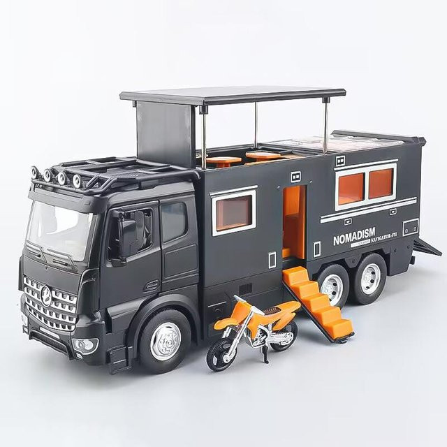 Maisto Benz Arocs Nomadism Navigator Wohnmobil Modellauto 1:18 schwarz Metall - Bild 1