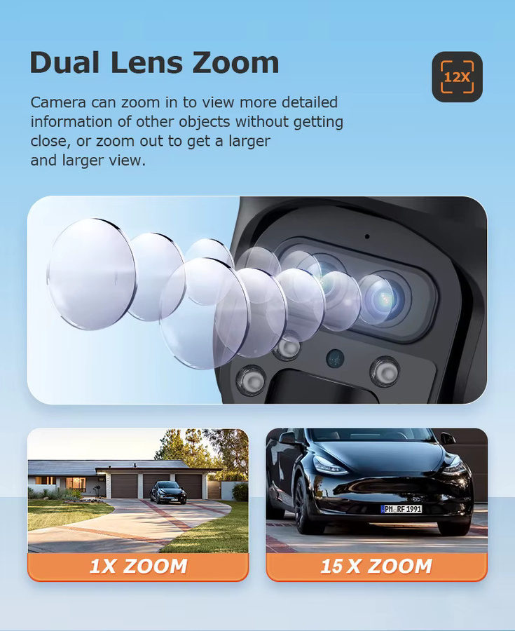 SHIWOJIA AI Solarkamera mit 12MP Auflösung, 15X Zoom, Drei-Linsen-Aufnahme, Dual-Bildschirm, Menschliche Auto-Verfolgung und Farbnachtsicht in Schwarz (4G SIM/WIFI) - Bild 4
