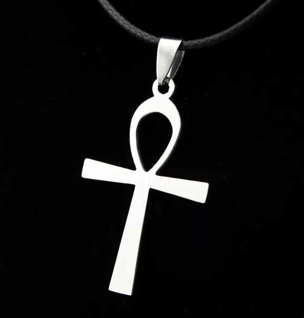 weyena Halskette mit Ankh Kreuz Anhänger Auge des Horus, Edelstahl, Silber, Unisex - Bild 1