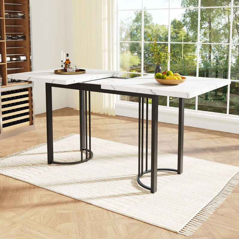 Ausziehbarer Esstisch mit Metallgestell in Weiß und Schwarz, B/T/H: 140-179,5 x 80 x 75,5 cm - Bild 2