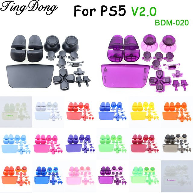 TingDong Ersatzteil-Kit für PS5 V2 Controller mit L1 R1 L2 R2 Trigger-Tasten, Kreuztasten und Joystick-Abdeckungen in Transparent und Schwarz (BDM-020) - Bild 1